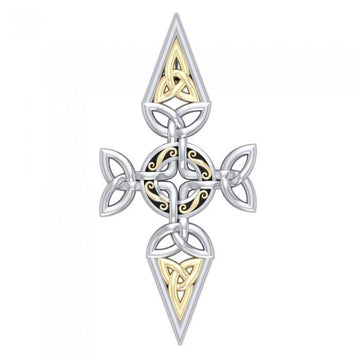 Celtic Trinity Cross Silver & 18K Gold Accent Pendant MPD1820 - Jewelry